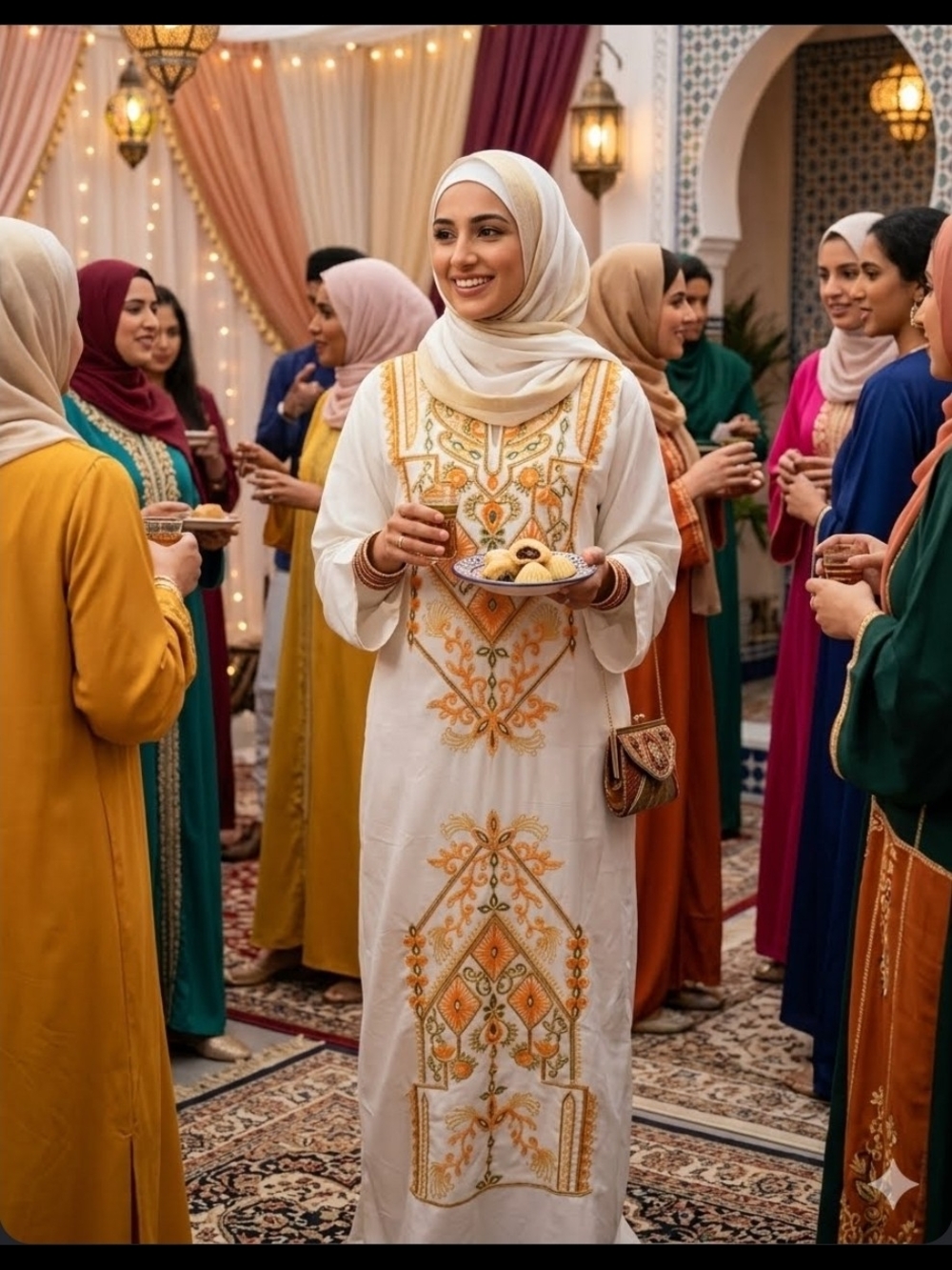 Ivory Maxi Dress with Gold & Orange Embroidery